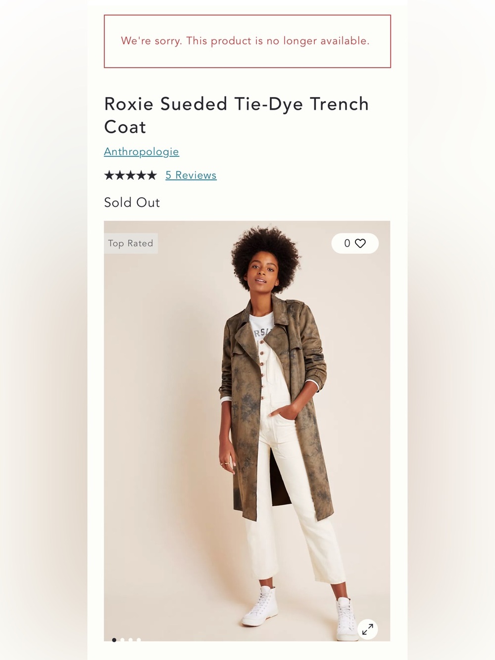 Anthropologie Roxie Faux Suede Tie-Dye Trench Coat Size M